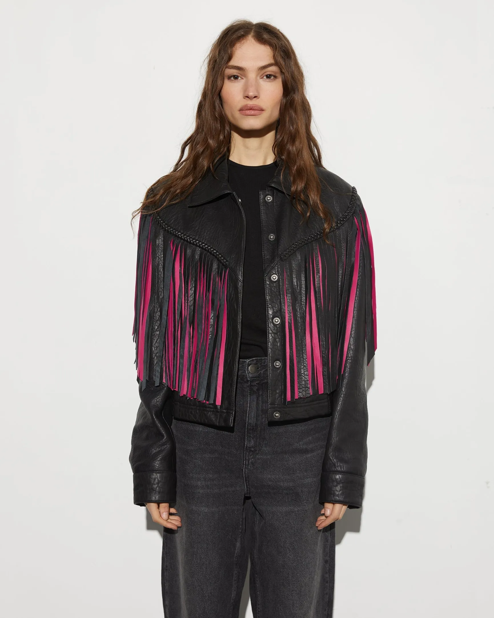 Janez Leather Fringe Jacket | Black